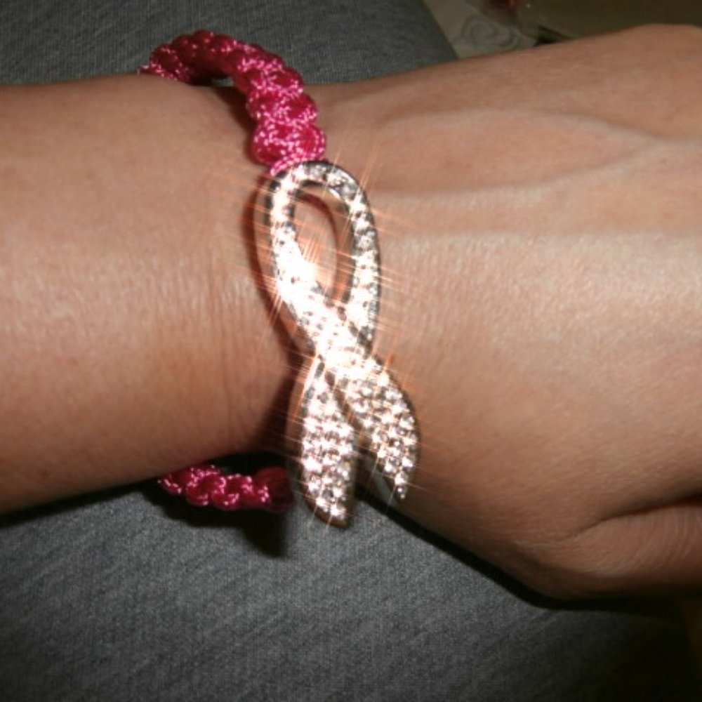 Braided Pink Rhinestone Bracelet for Breast Cancer